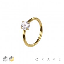 CZ PRONG SET 316L SURGICAL STEEL O-RING NOSE HOOP